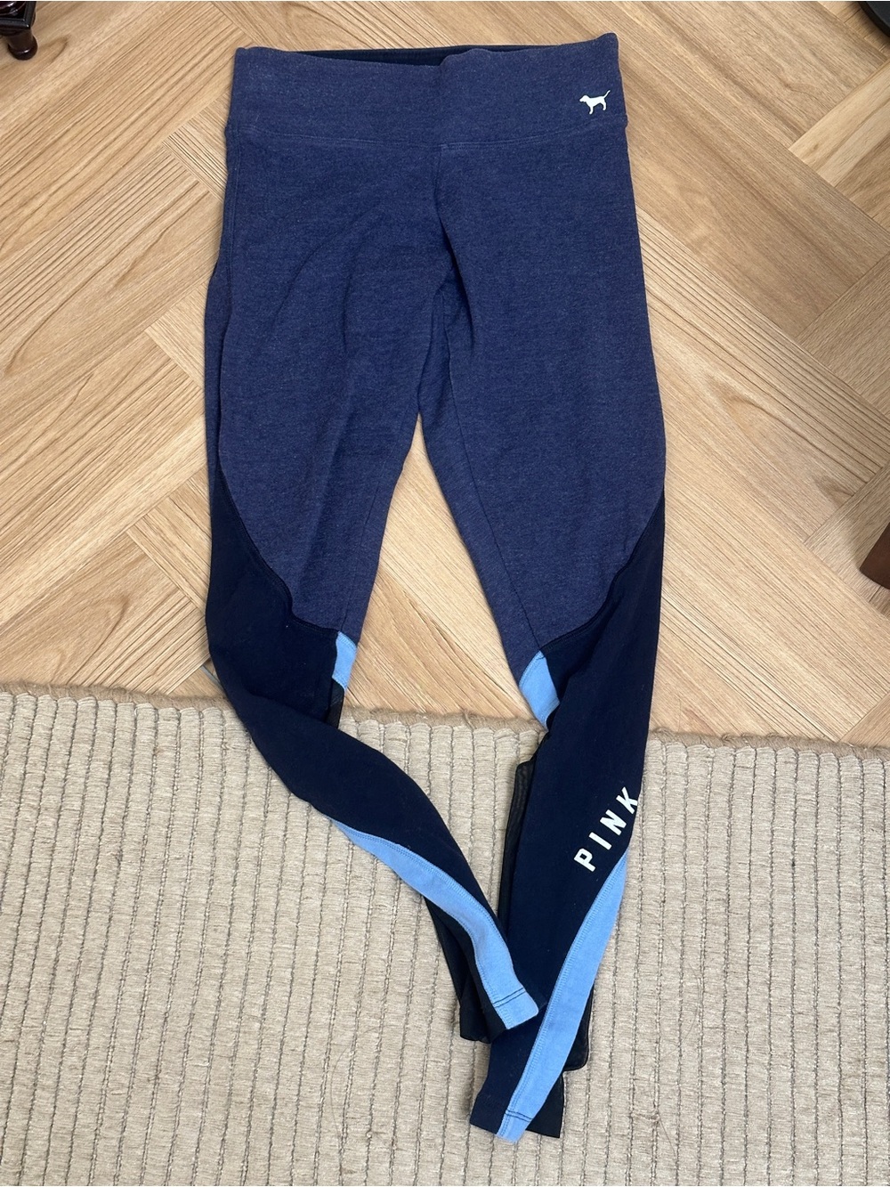PINK Victoria's Secret Navy Heather Yoga Leggings with White Logo